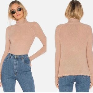 FREE PEOPLE Intimately Free Weekend Snuggle Neutral Mock-Neck Lightweight Top M